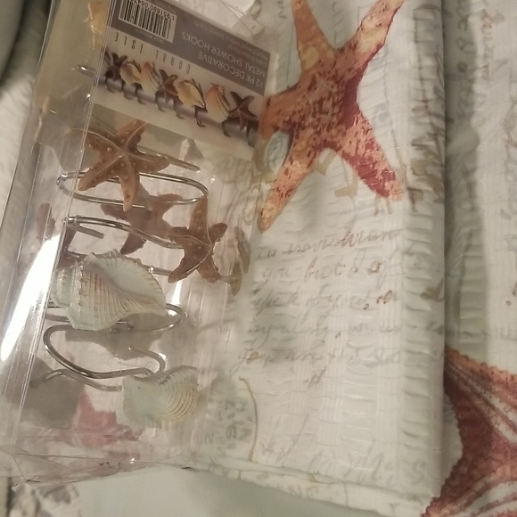 12 Pack Coral Isle Metal Shower Hooks and 70"×72" Coral Isle Shower Curtain - Picture 8 of 8